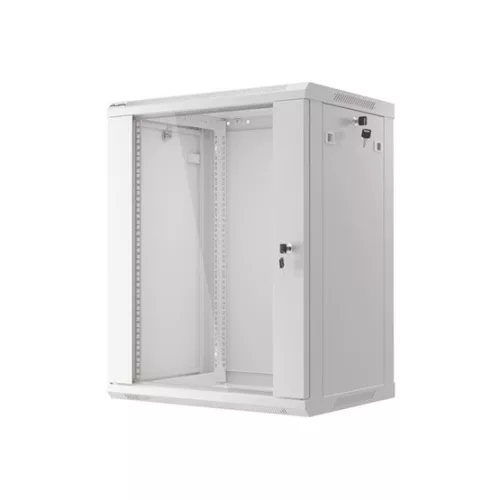 Lanberg 19" fali rack szekrény 15U/600X450 üvegajtó, lapraszerelt, szürke V2
