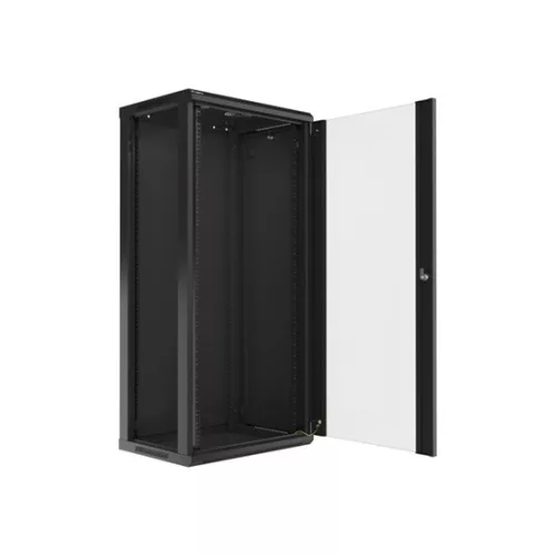 Lanberg 19" fali rack szekrény 27U/600X450 üvegajtó, lapraszerelt, fekete V2