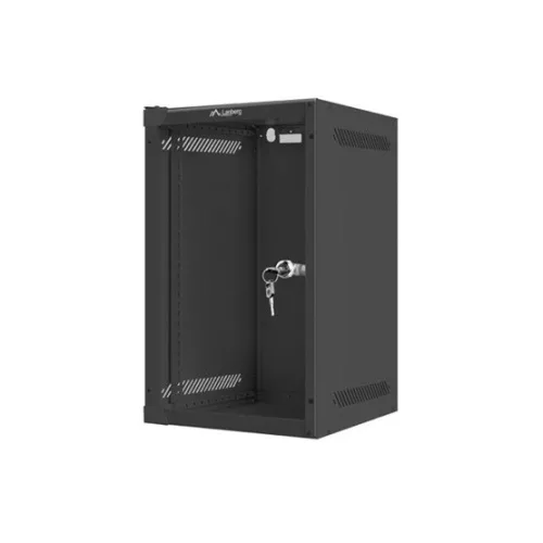 Lanberg 10" fali rack szekrény 9U/280X310, üvegajtó, lapraszerelt, fekete