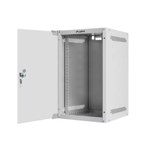 Lanberg 10" fali rack szekrény 9U/280X310, üvegajtó, lapraszerelt, szürke