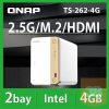 QNAP NAS 2 fiókos Intel® Celeron N4505 2x2,9GHz, 4GB RAM, 1x2500Mbps, HDMI, 2xM.2 2280 Slot, 2xUSB3.2Gen2 - TS-262-4G