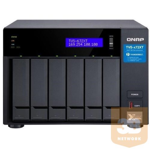 QNAP TVS-672XT-i3-8G QNAP 6-Bay NAS, 8GB DDR4 RAM, Intel i3 4C 3,1GHz, 2xM.2, 1x10Gb LAN, 2x1Gb LAN