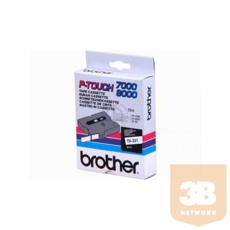 BROTHER Festékszalag TX-221, Fehér alapon Fekete, Laminált, 9mm 0.35", 8 méter