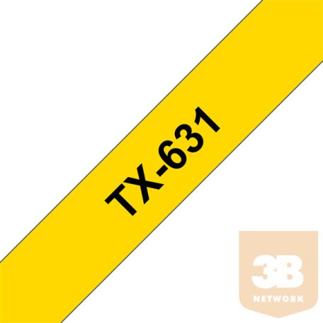 BROTHER Címke TX631, Sárga alapon fekete, 12 mm széles, 15m
