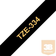   BROTHER Festékszalag TZe-334, Fekete alapon Arany, Laminált, 12mm 0.47", 8 méter