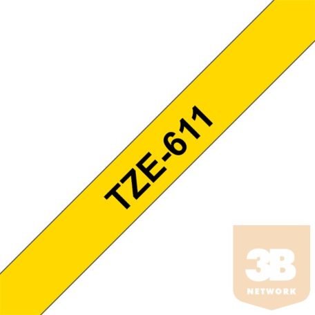 BROTHER Festékszalag TZe-611, Sárga alapon Fekete, Laminált, 6mm 0.23", 8 méter