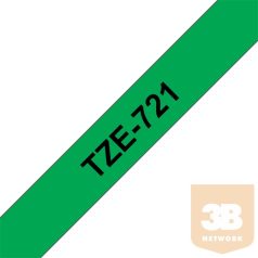   BROTHER Festékszalag TZe-721, Zöld alapon Fekete, Laminált, 9mm 0.35", 8 méter