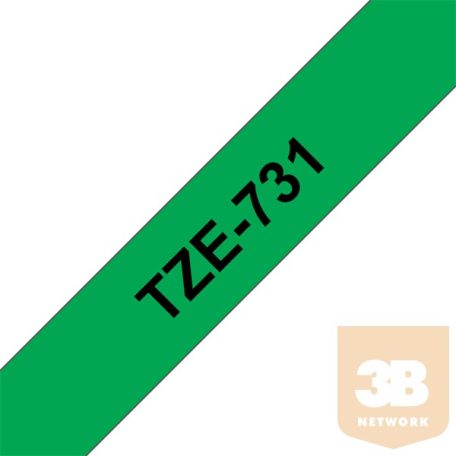 BROTHER Festékszalag TZe-731, Zöld alapon Fekete, Laminált, 12mm 0.47", 8 méter