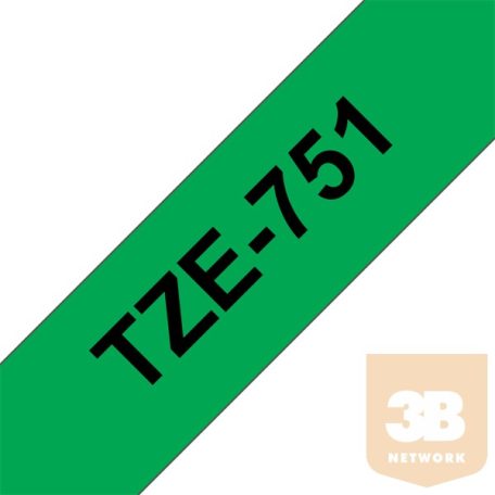 BROTHER Festékszalag TZe-751, Zöld alapon Fekete, Laminált, 24mm 0.94", 8 méter