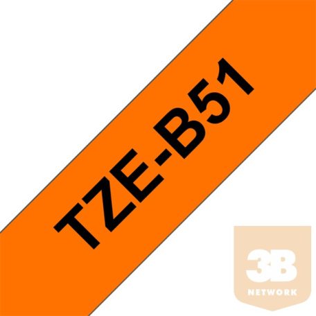BROTHER Festékszalag TZe-B51, Fluoreszkáló narancs alapon Fekete, Laminált, 24mm 0.94", 5 méter