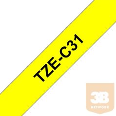   BROTHER Festékszalag TZe-C31, Fluoreszkáló sárga alapon Fekete, Laminált, 12mm 0.47", 5 méter
