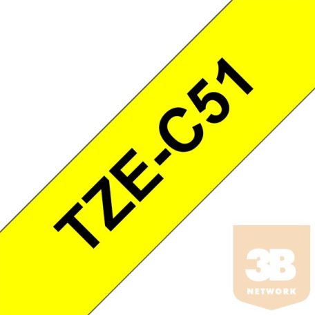BROTHER Festékszalag TZe-C51, Fluoreszkáló sárga alapon Fekete, Laminált, 24mm 0.94", 5 méter