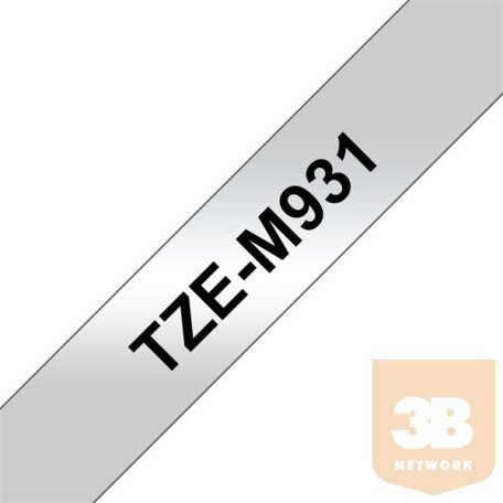 BROTHER Festékszalag TZe-M931, Matt ezüst alapon Fekete, Laminált, 12mm 0.47", 8 méter