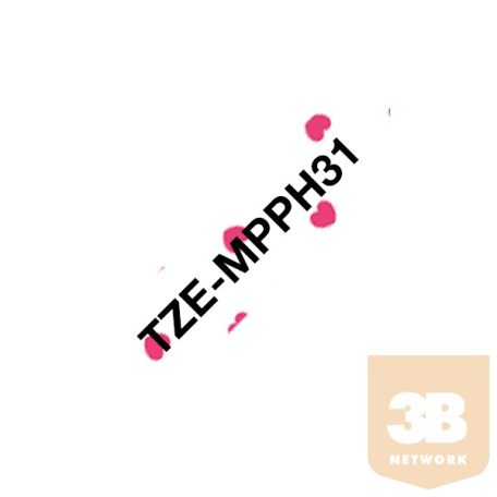 BROTHER Festékszalag TZe-MPPH31, Pink szív mintás alapon Fekete, Laminált, 12mm 0.47", 4 méter