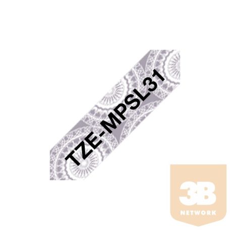 BROTHER Festékszalag TZe-MPSL31, Ezüst mintás alapon Fekete, Laminált, 12mm 0.47", 4 méter
