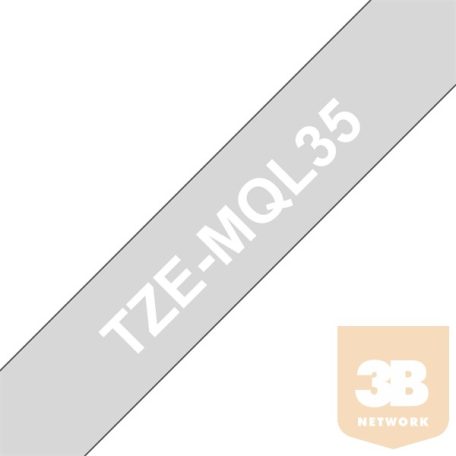 BROTHER Festékszalag TZe-MQL35, Világos szürke alapon Fehér (matt), Laminált, 12mm 0.47", 5 méter