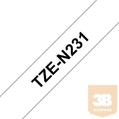 BROTHER Festékszalag TZe-N231, Fehér alapon Fekete, Nem laminált, 12mm 0.47", 8 méter