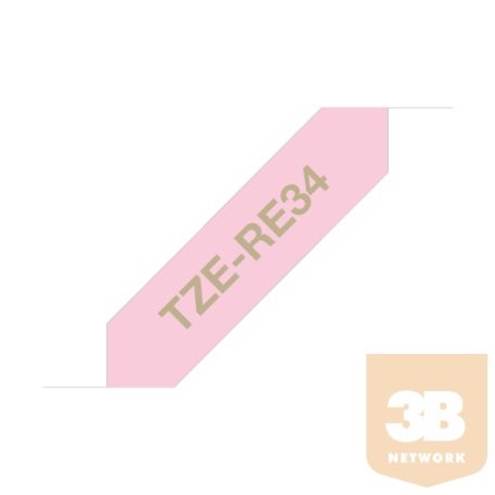 BROTHER Textil szalag TZe-RE34, Pink alapon Arany, 12mm 0.47", 4 méter