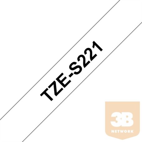 BROTHER Festékszalag TZe-S221, Fehér alapon Fekete, Erős tapadású, 9mm 0.35", 8 méter