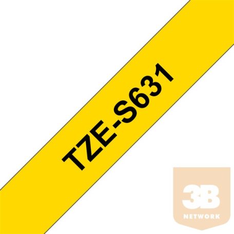 BROTHER Festékszalag TZe-S631, Sárga alapon Fekete, Erős tapadású, 12mm 0.47", 8 méter