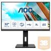 AOC VA monitor 31,5" U32P2, 2560x1440, 16:9, 350cd/m2, 4ms, 75Hz, 2xHDMI/DP/4xUSB, hangszóró, Pivot, AdaptiveSync