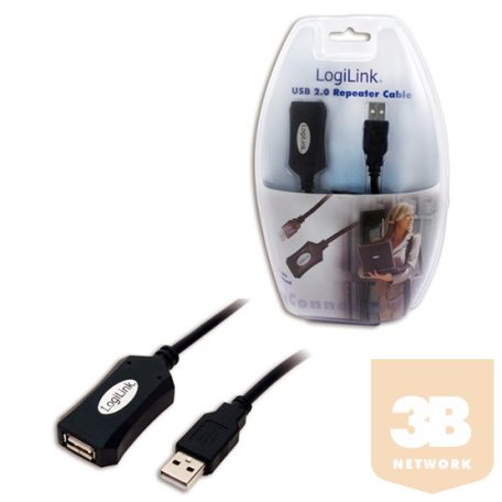 KAB LogiLink UA0001A USB 2.0 hoszabbító kábel - Fekete - 5m