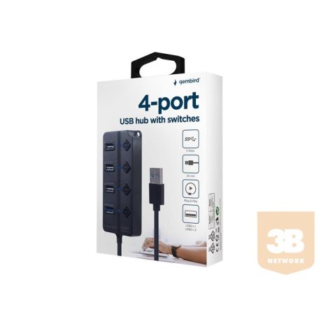 GEMBIRD 4-port USB HUB USB3 x 1 port USB2 x 3 ports silver