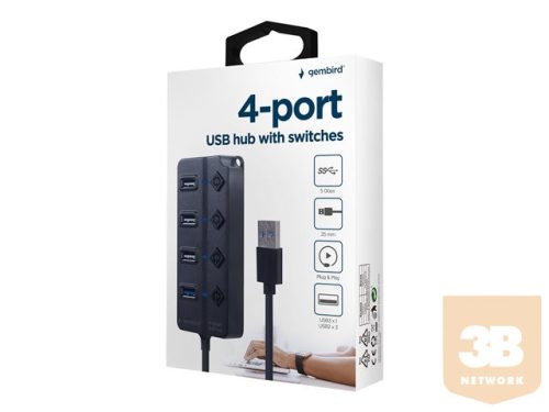 GEMBIRD 4-port USB HUB USB3 x 1 port USB2 x 3 ports silver