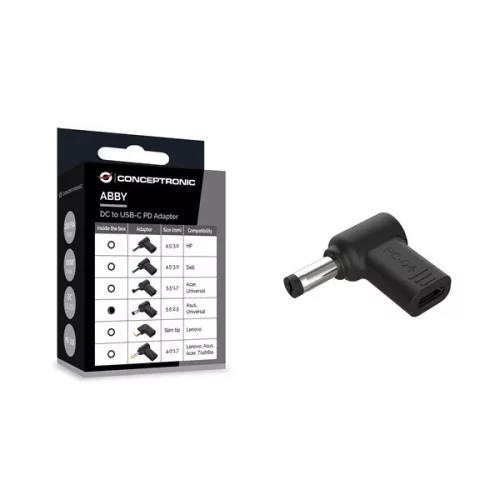 Conceptronic átalakító - ABBY15PC03 (USB-C to ASUS/Universal 5.5x2,5mm 18-20V, PD:100W, fekete)