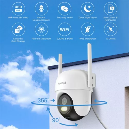 Arenti IP wifi PT dómkamera - OP1 (4MP, 4mm, kültéri, IR10m, microSD, mikrofon, hangszóró)