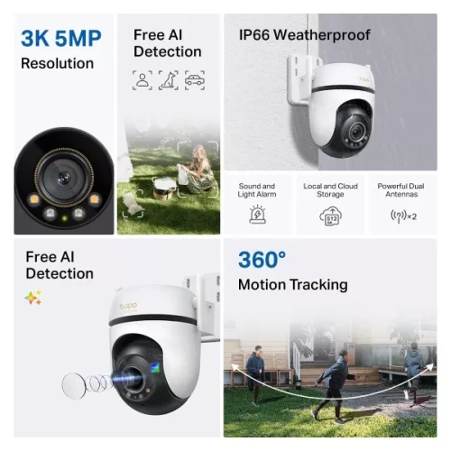 TP-link IP wifi PT dómkamera - Tapo C530WS (DualLight, 5MP, 3,2mm, kültéri IP66, H264, IR+LED30m, SD, mikr., hangsz.)
