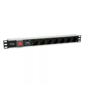   Equip Hálózati Elosztó - 333309 (Schuko, 7 Schuko, Rack 1U, túlfeszültség védelett, 1,8m kábel, aluminium, fekete)