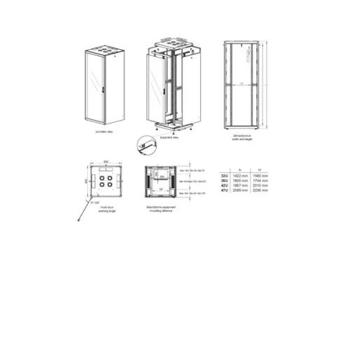 Equip Rackszekrény - EBF-32-8080-G-BAAA (19", 32U, 800x800mm, előre szerelt, szürke)