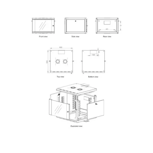 Equip Fali Rackszekrény - EPM-12-6060-G-CBAA (19", 12U, 600x600mm, előre szerelt, szürke)
