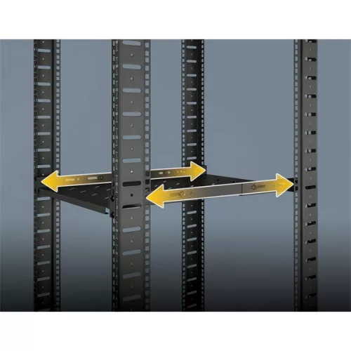 Manhattan Rackszekrény polc - 714082 (19", 1U, fix rögzítés, változtatható sínekkel: 350 - 550 mm mély, 20kg, fekete)