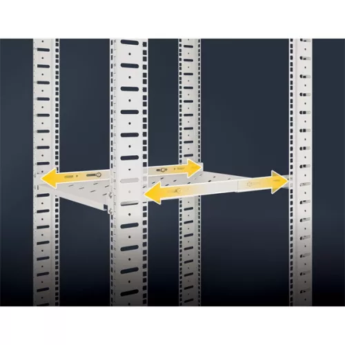Manhattan Rackszekrény polc - 714136 (19", 1U, fix rögzítés, változtatható sínekkel: 750 - 950 mm mély, 20kg, szürke)