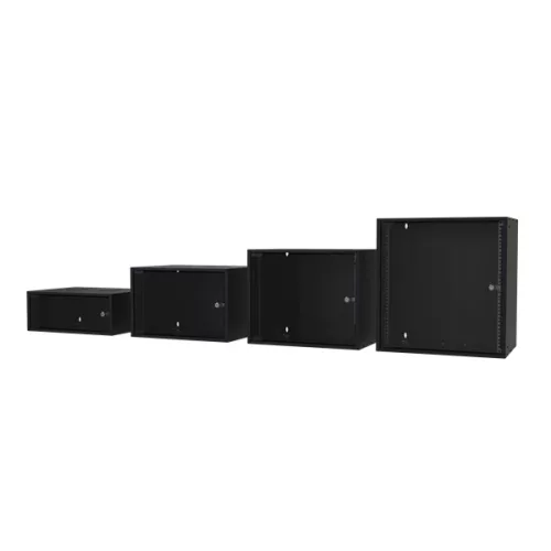 S-Link Rackszekrény - 4U 19" fali kivitel (190x530x400mm, ablakos, Flatpack, Fekete