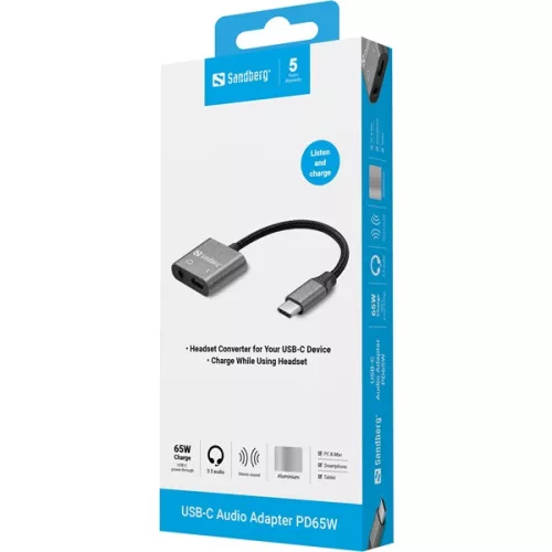 Sandberg Átalakító - USB-C Audio Adapter PD65W