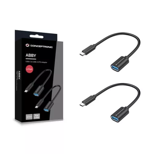 Conceptronic Kábel - ABBY11B (USB-C to USB-A, fekete) 2db/csomag