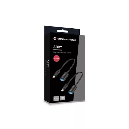 Conceptronic Kábel - ABBY11B (USB-C to USB-A, fekete) 2db/csomag