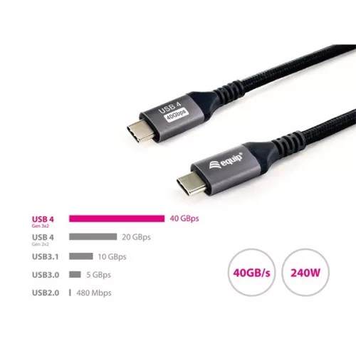 Equip Kábel - 128383 (USB-C 4 Gen1 to USB-C, apa/apa, fekete, 2m)