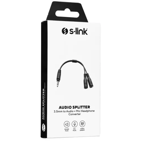 S-Link Átalakító - SL-TA67 (Audio elosztó, Bemenet:3,5mm Jack apa, Kimenet: 2x3,5 Jack anya, fekete)