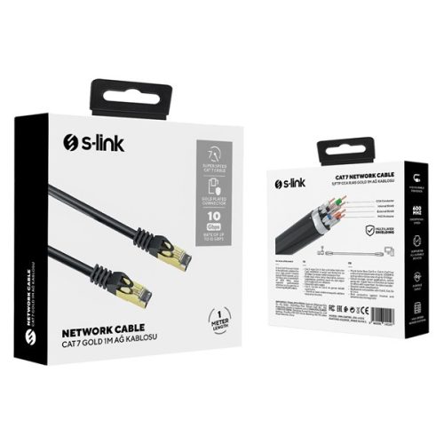 S-link Kábel - MM-CAT701 (S/FTP patch kábel, CAT7, 10 GBPS, aranyozott, fekete, 1m)