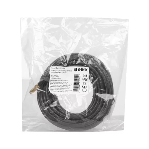 S-link Kábel - SL-CAT715M (S/FTP patch kábel, CAT7, aranyozott, fekete, 15m)