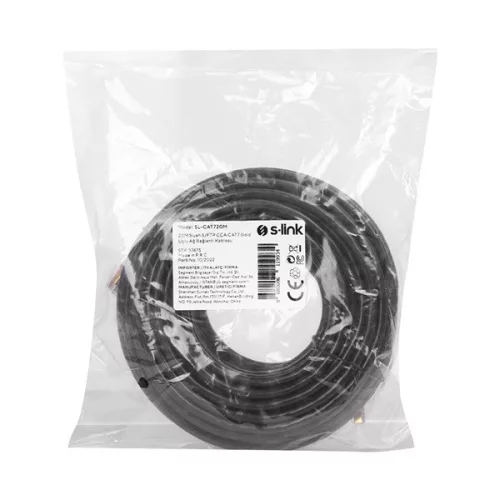 S-link Kábel - SL-CAT720M (S/FTP patch kábel, CAT7, aranyozott, fekete, 20m)