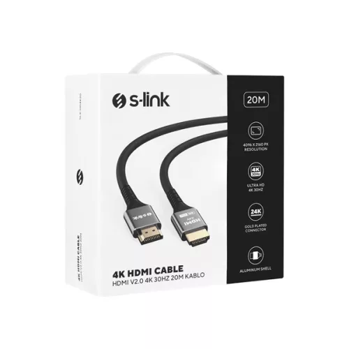 S-Link Kábel - SLX-HD4K20 (HDMI1.4 kábel, 4K/30Hz, apa/apa, aranyozott, 20m)