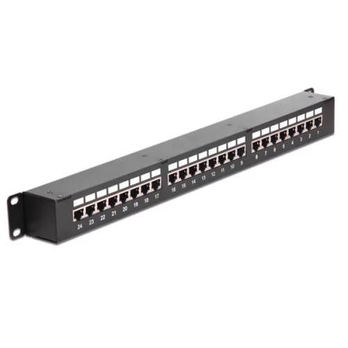 Delock Patch Panel - 43295 (Cat6 patch panel, 24 port, 1U, árnyékolt, fekete)