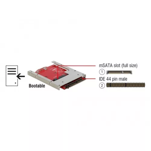 Delock 62495 IDE 44 Pin > mSATA konverter, 2.5”-os kerettel (7 mm)