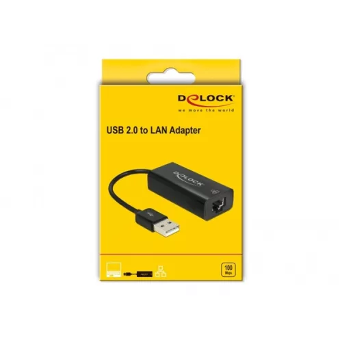 Delock Átalakító - 62595 (USB2.0 -> Lan RJ45, Fekete)