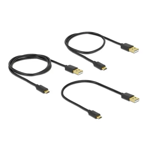 Delock Kábel - 83680 (USB2.0 - microUSB töltő és adat kábel készlet, 30/60/90cm, fekete)